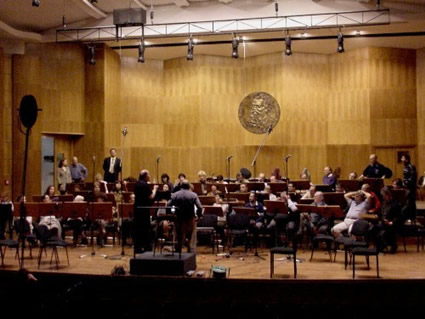 Photo of Budafok Chamber Choir, with choirmaster István Biller and conductor Mátyás Antal. Janos Richter Hall, Győr, Hungary (20 October 2002)