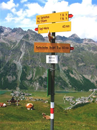 Photo of sign post in the Upper Engadine, Switzerland (28 June 2003)