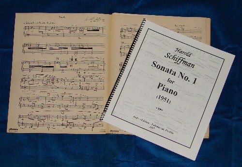 Photo of Harold Schiffman's Sonata No. 1 for Piano (1951) in original manuscript and now in print. Tallahassee, FLorida (29 January 2007)