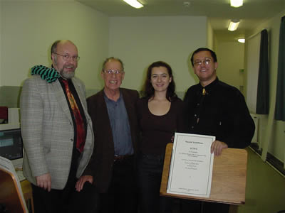 Photo of Harold Schiffman with the recording and technical staff for Alma: (L to R) recording engineer István Biller, composer Harold Schiffman, interpreter and translator Szidónia Juhász, recording producer in Hungary, David Zsolt Király (President, Kiraly Music Network). Backstage at Janos Richter Hall, Győr, Hungary (22 October 2002) Photo of Harold Schiffman with the recording and technical staff for Alma: (L to R) recording engineer István Biller, composer Harold Schiffman, interpreter and translator Szidónia Juhász, recording producer in Hungary, David Zsolt Király (President, Kiraly Music Network). Backstage at Janos Richter Hall, Győr, Hungary (22 October 2002)