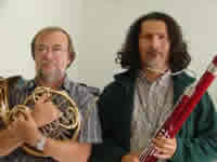 Photo taken after recording the Double Concerto for Horn, Bassoon and String Orchestra, Tamás Zempléni, French horn, and Pál Bokor, bassoon, backstage. János Richter Hall, Győr, Hungary (16 September 2007)