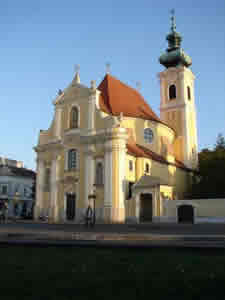 Photo taken near both the old city walls and the Cathedral, as well as the rivers Rába and Moson-Danube (Mosoni-Duna) stands the Carmelite Church (Karmelita templom), dating from 1697-1732. Győr, Hungary (20 September 2007)