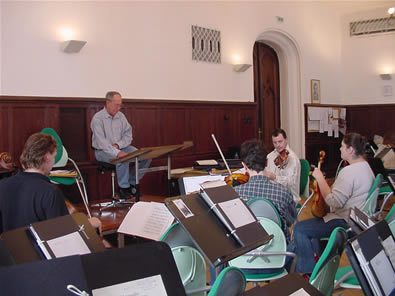 Photo of Rehearsal:  Harold Schiffman with Auer Quartet. Budapest, Hungary (1 October 2004)