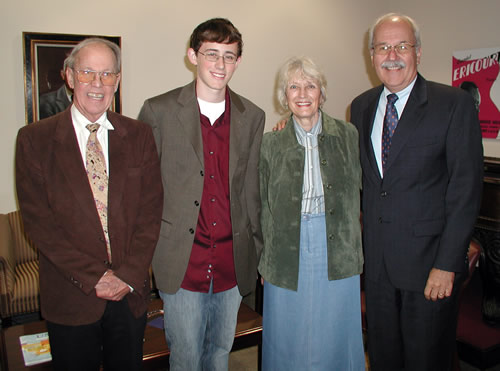 Harold Schiffman, James Lego (the inaugural recipient of the Harold Schiffman High School Composition Competition's award), Jane Perry-Camp, Dean John J. Deal