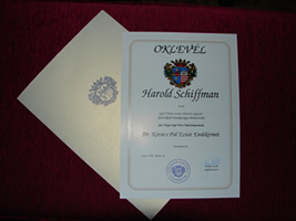 The City of Győr's Certificate of Appreciation to Harold Schiffman