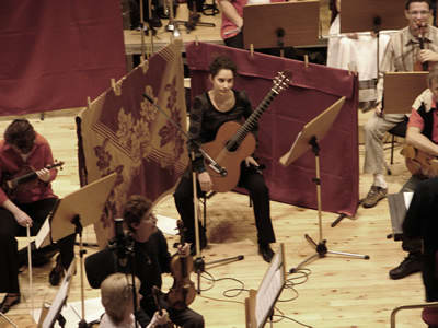 Photo of guitarist Katalin Koltai recording Variations on "Branchwater". Győr, Hungary (12October2008)