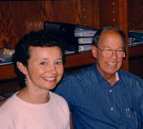 Photo of soloist Julie Ann Giacobassi and composer Harold Schiffman at editing session. Budafok, Hungary (3 July 1999)