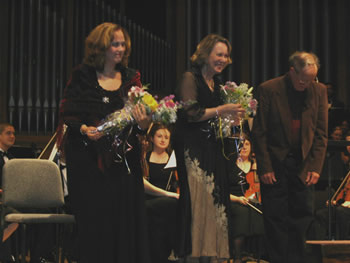 Photo of mezzo-soprano soloist Nadine Cheek Whitney, poet Kathryn Stripling Byer, composer Harold Schiffman taking bows at the conclusion of Alma´s première. Opperman Music Hall, The Florida State University College of Music, Tallahassee (15 April 2005) Photograph by Gary Whitney Photo of mezzo-soprano soloist Nadine Cheek Whitney, poet Kathryn Stripling Byer, composer Harold Schiffman taking bows at the conclusion of Alma´s première. Opperman Music Hall, The Florida State University College of Music, Tallahassee (15 April 2005) Photograph by Gary Whitney