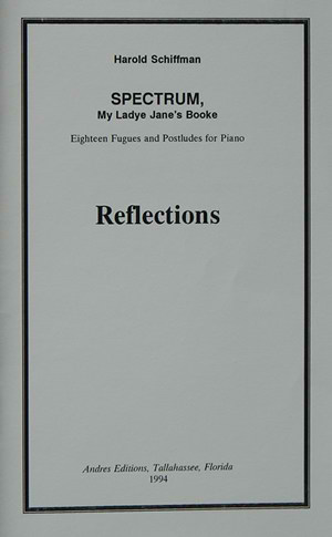 Photo of the cover of Reflections: a booklet of essays accompanying performances of Spectrum, explaining and reacting to the composition; Published by Andres Editions 1994