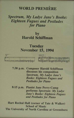 Photo of the poster for the world premire of Spectrum (1992) at the University of North Carolina at Greensboro (15 November 1994)