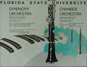 Photo of the poster for the world première of Harold Schiffman's Piano Concerto (1982); Opperman Music Hall, The Florida State University, Tallahassee, Florida (14 February 1984)
