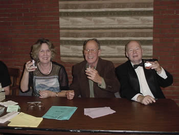 Photo of poet Kathryn Stripling Byer, composer Harold Schiffman, violoncellist David Moore:  post-concert reception. Coulter Recital Hall, Western Carolina University, Cullowhee, North Carolina (26 August 2004)