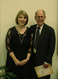 Photo of Harold Schiffman and Angela Willoughby, who arranged for Extravaganza's performance and other elements of the concert, seen immediately prior to the concert in the Williams Recital Hall (4 November 2011)
