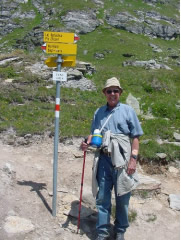 Photo of Harold Schiffman giving or taking directions. Upper Engadine, Switzerland (29 June 2003)