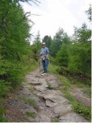 Photo of Harold Schiffman pausing during a climb in the Swiss Alps. Upper Engadine, Switzerland (27 June 2003)