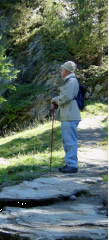 Photo of Harold Schiffman pausing and gazing during a climb. Upper Engadine, Switzerland (17 September 2004) Photograph by A. J. Leslie